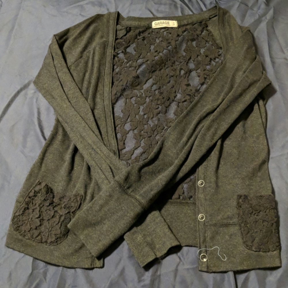 Grey floral lace cardigan